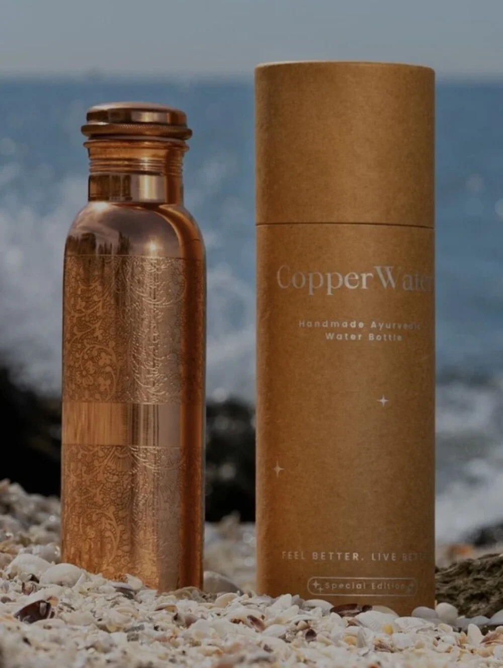 Copper Water Bottle - Flower Mandala Copper Finish